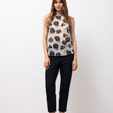 Sheer Floral Sleeveless Blouse - Ecru