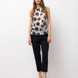 Sheer Floral Sleeveless Blouse - Ecru