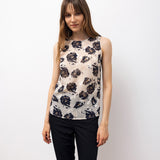 Sheer Floral Sleeveless Blouse - Ecru