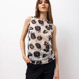 Sheer Floral Sleeveless Blouse - Ecru