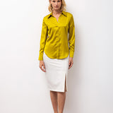 Satin Long-Sleeved Blouse - Mustard