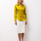 Satin Long-Sleeved Blouse - Mustard