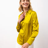 Satin Long-Sleeved Blouse - Mustard