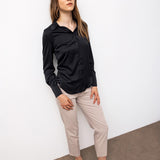 Satin Long-Sleeved Blouse - Black
