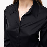 Satin Long-Sleeved Blouse - Black