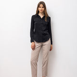 Satin Long-Sleeved Blouse - Black