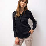 Satin Long-Sleeved Blouse - Black