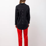 Back Button Detail Long Shirt – Black