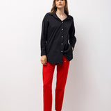 Back Button Detail Long Shirt – Black