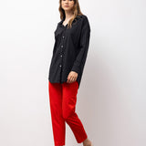 Back Button Detail Long Shirt – Black