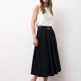 High-Waisted Pleated Midi Skirt - Black