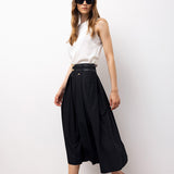 High-Waisted Pleated Midi Skirt - Black
