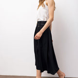 High-Waisted Pleated Midi Skirt - Black