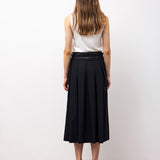 High-Waisted Pleated Midi Skirt - Black