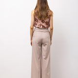 High-Waisted Wide-Leg Trousers with Pleat Detail - Beige