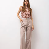 High-Waisted Wide-Leg Trousers with Pleat Detail - Beige