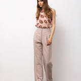 High-Waisted Wide-Leg Trousers with Pleat Detail - Beige