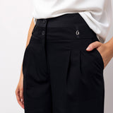 High-Waisted Wide-Leg Trousers with Pleat Detail - Black