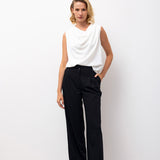 High-Waisted Wide-Leg Trousers with Pleat Detail - Black