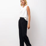 High-Waisted Wide-Leg Trousers with Pleat Detail - Black