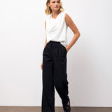High-Waisted Wide-Leg Trousers with Pleat Detail - Black