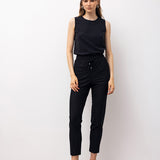 Black Woven High-Waisted Tapered Trousers