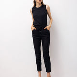 Black Woven High-Waisted Tapered Trousers