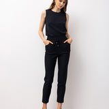 Black Woven High-Waisted Tapered Trousers