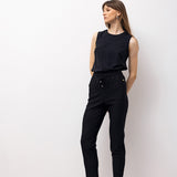 Black Woven High-Waisted Tapered Trousers