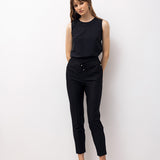 Black Woven High-Waisted Tapered Trousers