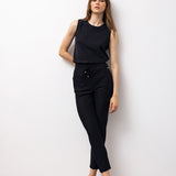 Black Woven High-Waisted Tapered Trousers