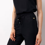 Black Woven High-Waisted Tapered Trousers