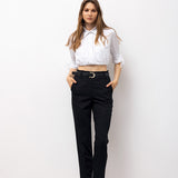 Tailored Ankle Trousers with Belt - Black