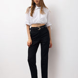 Tailored Ankle Trousers with Belt - Black