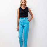 Tailored Ankle Trousers with Belt - Turquoise