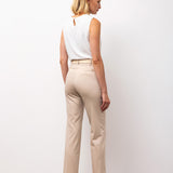High-Waist Slim Belted Trousers - Beige