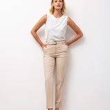 High-Waist Slim Belted Trousers - Beige