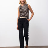High-Waist Slim Belted Trousers - Black
