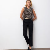 High-Waist Slim Belted Trousers - Black
