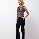 High-Waist Slim Belted Trousers - Black