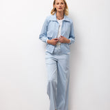 Drawstring Wide-Leg Trousers – Pinstripe Blue