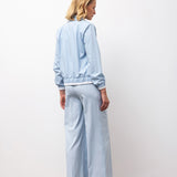 Drawstring Wide-Leg Trousers – Pinstripe Blue