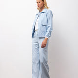 Drawstring Wide-Leg Trousers – Pinstripe Blue