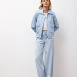 Drawstring Wide-Leg Trousers – Pinstripe Blue