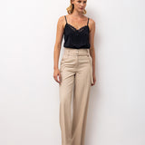 High-Waisted Wide-Leg Trousers – Beige