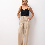 High-Waisted Wide-Leg Trousers – Beige