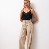 High-Waisted Wide-Leg Trousers – Beige