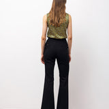 Gold Button Flare Trousers - Black