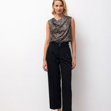 Double-Pleat Cuffed Hem Pants - Black
