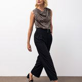 Double-Pleat Cuffed Hem Pants - Black